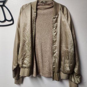 Vintage Kng Louie Pro Fit XL Gold Nylon Flight Jacket Full Zipper Bling